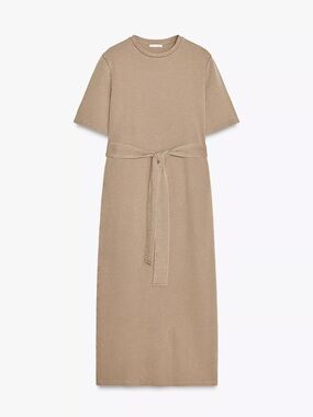 Zara Taupe Tie-Waist Maxi Dress